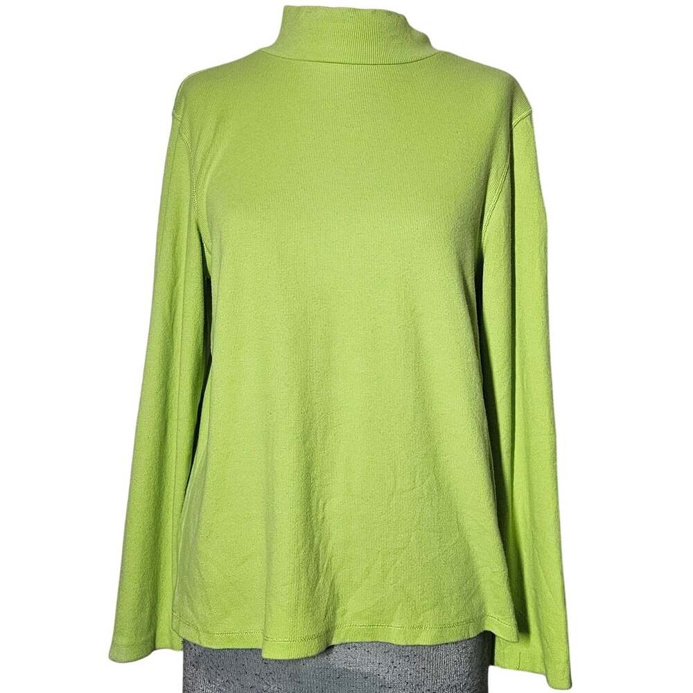 Green Mock Neck Cotton Blend Long Sleeve Top Size Medium